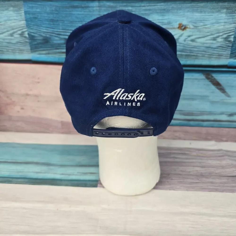 Seattle Mariner Hat Cap Pilots Hat Alaska Airlines Blue SnapBack Retro Blue EUC